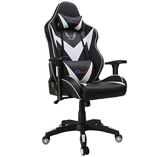 [Upgrade to Large Size] Kinsal Gaming Chair High-Back Racing Chair, Ergonomic Computer Chair, Leather Premium Swivel Executive Office Chair Including Headrest and Lumbar Pillow (White/Black)