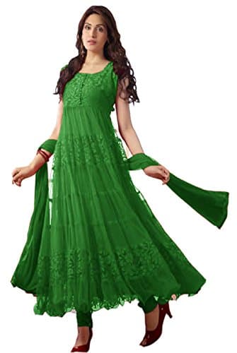 Mrig Women's Brasso & Net Salwar Suit Set Free Size Green