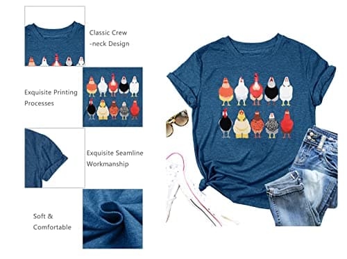Chicken Shirt for Women Farm Tees Farm Girl T Shirt Funny Chicken Graphic T-Shirt Casual Short Sleeve Tops