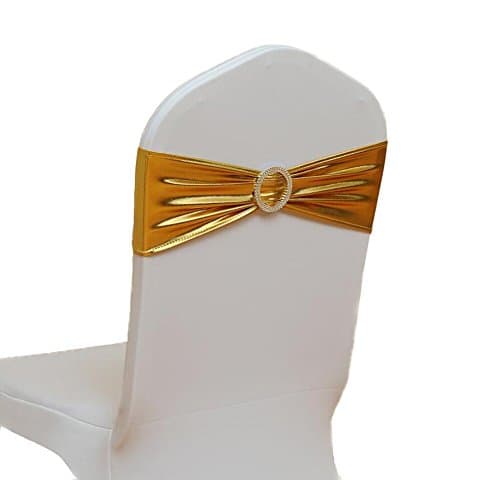 iEventStar Chair Sashes Chair Bow Chair Decoration Spandex Stretch Band with Buckle Slider for Wedding Party Events10PCS (Metallic Gold)