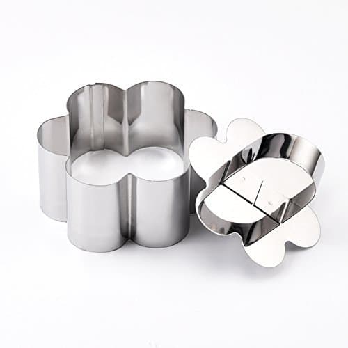 Mousse Cake Mold, Guowall Stainless Steel Baking Rings Dessert and Cooking Mold with Food Press, Flower Shape