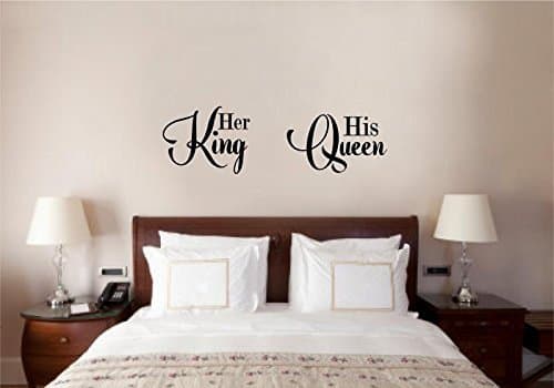 Leisure4U His Queen Her King Lettering Wedding Valenines Love Decor Mural Wall Decor Sticker Decal Removable Vinyl Name Wall Art Decal