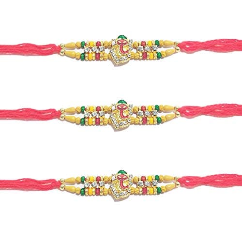 Set of 3 Rakhi Thread, Fancy Multi Beads Designer Rakhi for Raksha Bandhan, Traditional Rakhis Thread, Rakhi for Brother Assorted Design Color