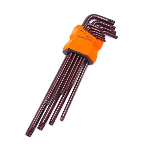 9 PCS Torx Hex Key Wrench Set, Long Arm Tamper Proof Star Screwdriver Torque Repair Tool Set with Made from S2 Alloy tool steel, L-Shape T10 T15 T20 T25 T27 T30 T40 T45 T50