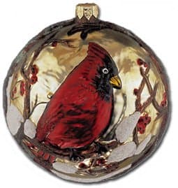 Slavic Treasures "Winter Cardinal Ball - 2000" Collectible Blown Glass Ornament #99-091-B
