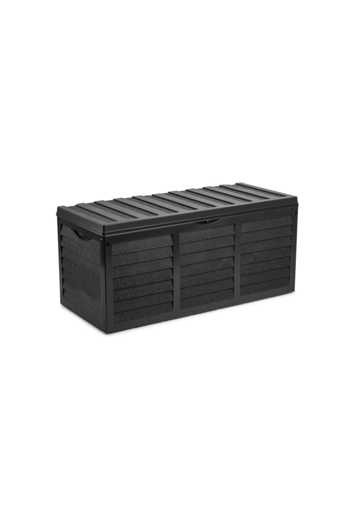 320 Litre Black Plastic Storage Box Lid Patio Shed Utility Cushion Chest Wooden Fence Panel Effect Large Truck Indoor Outdoor Furniture
