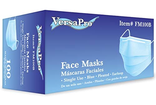 VersaPro FM100B Ear Loop Procedure Face Masks, 3-Ply, Breathable and Comfortable, Blue, Pack of 2000