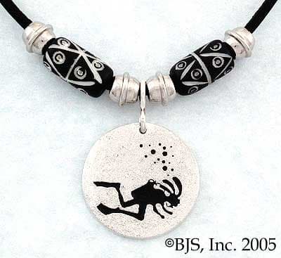 Scuba Diving Kokopelli Necklace - Sterling Silver Water Sports Jewelry