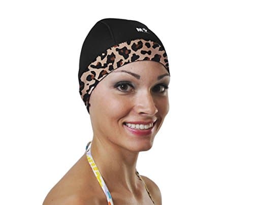 MY SWIM CAP (DIVA, BLACK w. LEOPARD PRINT)