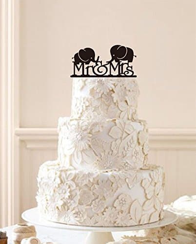 Custom Silhouette Wedding Cake Topper, Two Cut Elephants with Mr&Mrs Baby Full Moon to Celebrate Gift Topper.