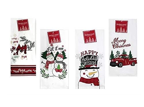 Living Fashions Set of 4 Holiday Printed Christmas Kitchen Towels (15"x25") - 4 Assorted Designs