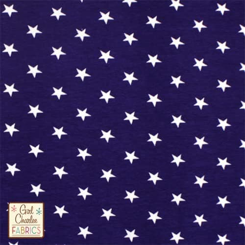 Girl Charlee Fabrics White Stars on Blue Cotton Spandex Knit Fabric - by The Yard