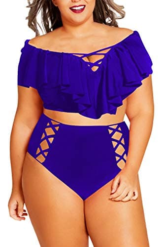 Women's Plus Size Swimwear 2 Piece High Waisted Swimsuit Ruffle Bikini