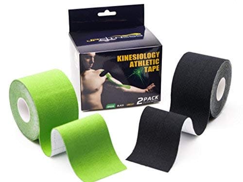 JP FitnessKinesiology Tape, 2 Pack, Athletic tape, Kt tape, Green and Black, Waterproof, Uncut, Cotton, Breathable, Long lasting Latex free Hypoallergenic Back neck shoulder ankle knee pain arthritis