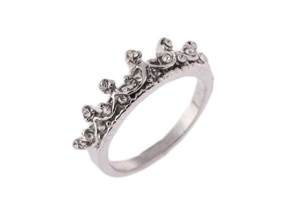 MAIHAO Fashion Princess Silver Rhinestone Crown Wedding Rings Size(6-10) (US code 8)