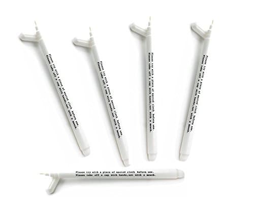 5 pcs Water Erasable Fabric Marker Marking Pen Textile Ink Pen for Sewing Patchwork Craft (White)