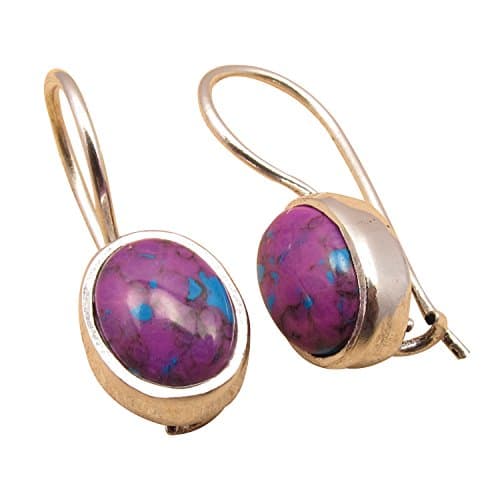 925 Sterling Silver Plated Authentic PURPLE COPPER TURQUOISE SEMI PRECIOUS GEMSTONE CUTE Earrings