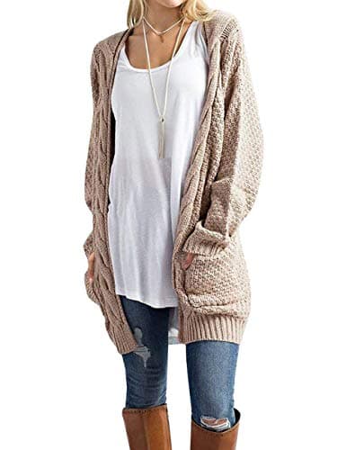 Traleubie Women's Open Front Long Sleeve Boho Boyfriend Knit Chunky Cardigan Sweater
