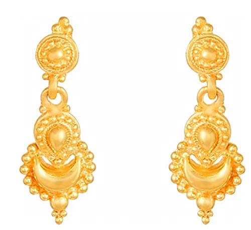 Certified Indian Handmade Solid 22K 916 Stamped Fine Gold Long Design Earrings