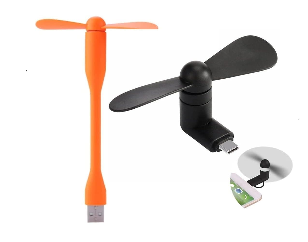 LYXMAD B-23 Mini Type-C Fan & Portable Mini USB Dragon Fan with 2 Leaf Portable Cooling Fan Flexible Cooler Connect with Laptop, Smartphone, Powerbank, USB Adapter/Hub & Mobile with OTG-Multicolour