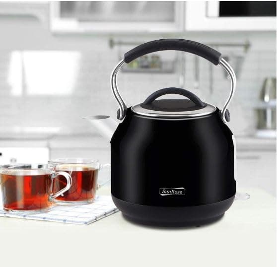 Water tea Electric Kettle SR968B, SunRose 1.7L Stainless Steel 100% BPA Free 1500W Quick Boiling Water Kettle for Coffee and Tea, Cordless with Auto Shut Off and Boil Dry Protection, Black