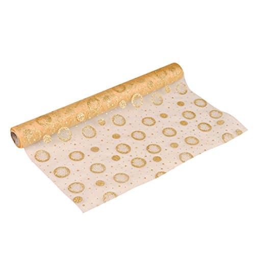 Shik Gifts Golden Organza Roll Glitter Dot Fabric, Vintage Dot shape Lace Roll Netting Fabric Tulle Roll For Wedding Party Wrap Craft Decor and Tutu Skirt Table Runner