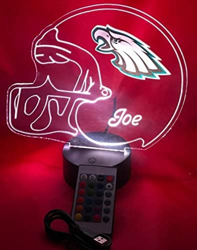 Eagles Night Light Up Lamp LED Personalized Football Sports Fan Helmet LED Table Desk Lamp, Our Newest Feature - It's Wow, with Remote, 16 Color Options, Dimmer, Free Engraved, Great Gift