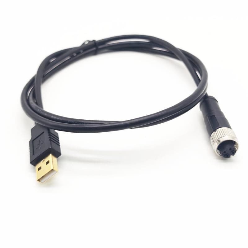1Meter M12 4 Pins to USB Cable, Female to USB Male Connector Molding Cable A Code Straight Industrial Molded Wire IP67 Waterproof Unshielded PVC Wire 250V 4A AC/DC AWG26（3.28ft）