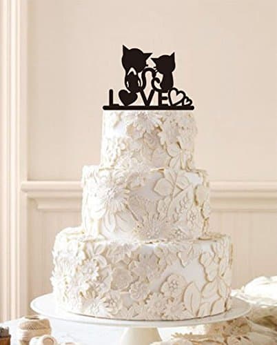 Personalized Custom Love Cake Topper, Sweet Love Heart with Two Cut Cats Silhouette Topper, Funny Cake Topper.
