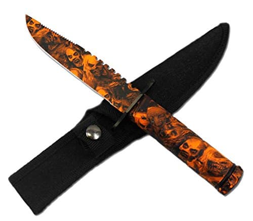 ZMB-1222-OR Tactical gNT58oPt Survival Orange Zombie Camo Survival Knife AFNipHEbEt W/Case 8.5" ayeuiu56 hlbv23rt Snake Eye Survival Knife. Saw back, Orange Zombie Camo, Stainless Steel Blade and Handle with UafJv7 Compass and Survival Kit. Includes Heavy Duty YxQXFRXD Nylon Case 8.5" Overall.