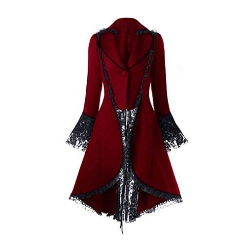 Kstare Steampunk Coat Casual Jackets Retro Victorian Punk Women Long-Sleeved Waist Back Bandage Over Coat Skirt Red