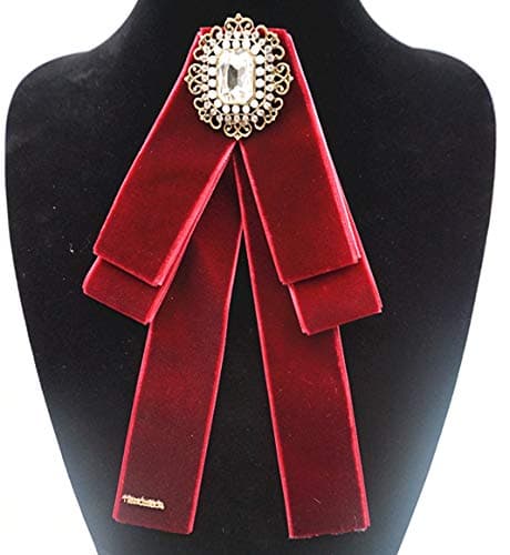 rhinestone necktie jewelry for women Ribbon brooches Bow Brooch pre-Tied Bow tie for Women Wedding Party Bow Tie (SR153 flocking red)