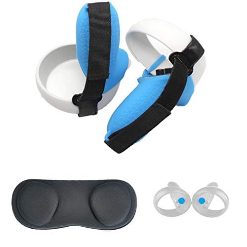 Esimen Touch Controller Grip Cover for Oculus Quest 2 - Face Mask for Oculus Quest 2 Lens Cover with Joystick Caps Accessories with Adjustable Hand Strap (Black)