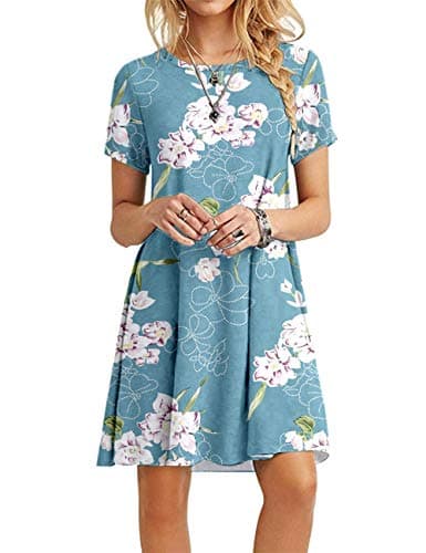 MOLERANI Women's Casual Plain Simple T-Shirt Loose Dress (M, Ap Floral Light Blue)