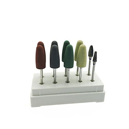 Micro Drill Bits Set/Nail Grinder Tool -Include 8Pc Silicone Rubber Drill Bit, 2Pc Tungsten Steel，White Strong ABS Base