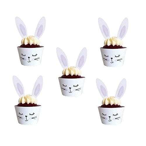 Easter Bunny Cupcake Wrappers and Toppers 24 Piece Decorations Kit for Birthday Party Supplies Easter Rabbit Egg Themed Baby Shower