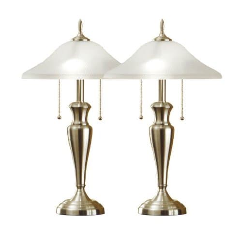 Twin-Pack Classic Cordinates, 24-Inch Brushed Steel Table Lamps Set with High Quality Hammered Glass Shades