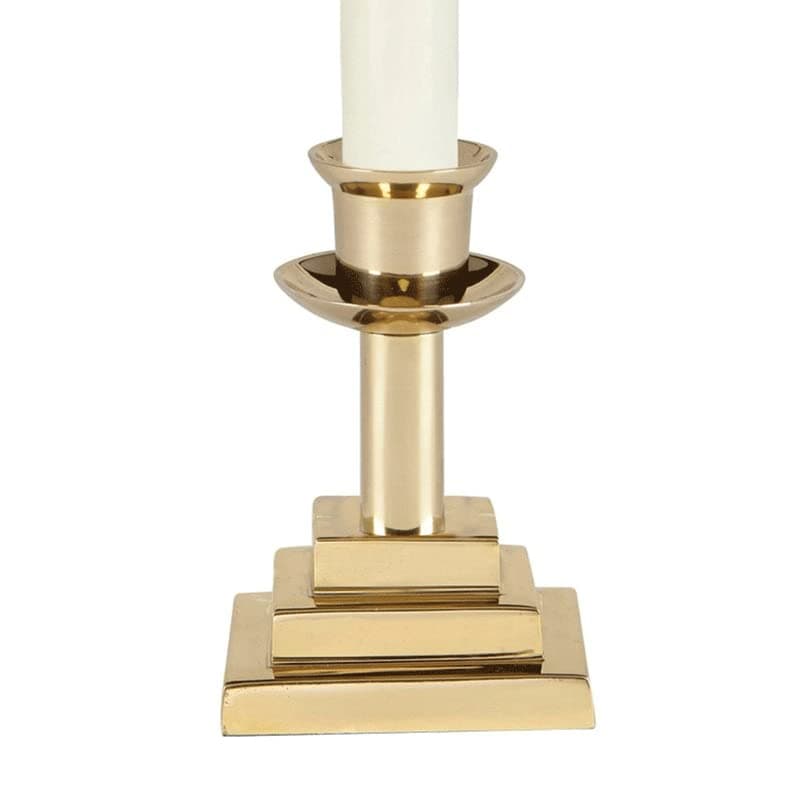 CB Church Supply Candle Holders Square Base Candlesticks by Will & Baumer, Set of 2, Polished Brass