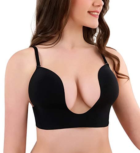 Women's Deep U Plunge Bra Sexy Convertible Low Cut Bras Plus Size U Shape (Black, 38D)