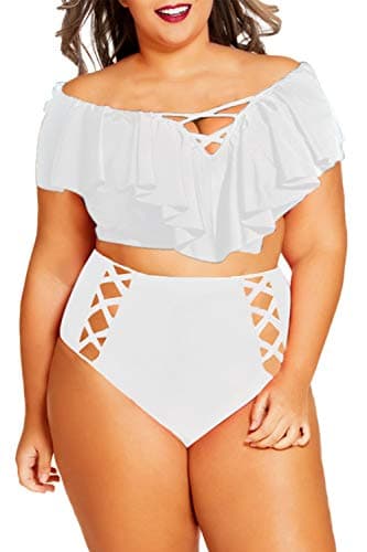 Women's Plus Size Swimwear 2 Piece High Waisted Swimsuit Ruffle Bikini