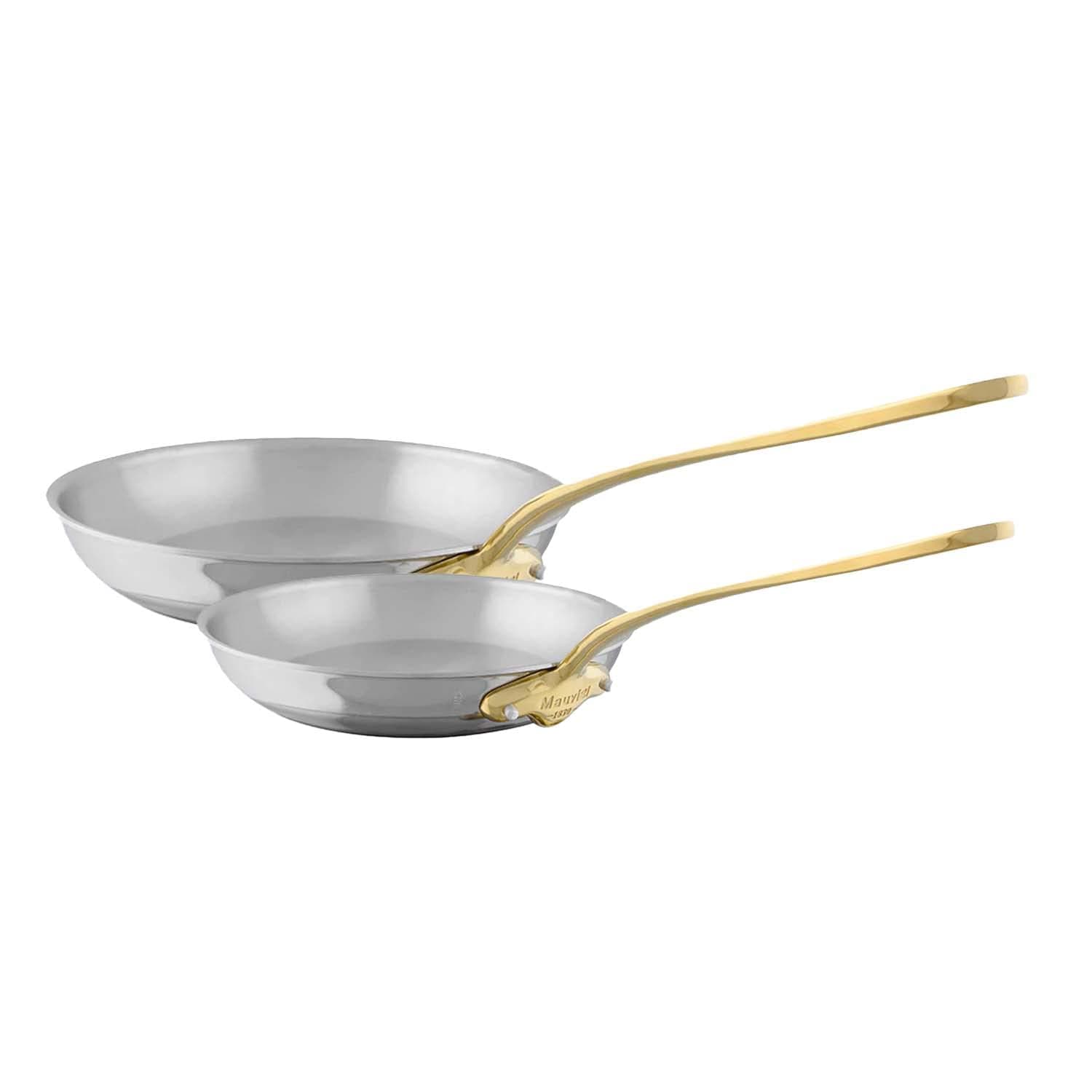 M'Cook B 5-Ply Polished Stainless Steel 2-Piece Frying Pan Set With Brass Handles, Made In France