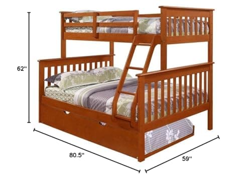 DONCO Bunk Bed Twin Over Full Mission Style in Espresso with Trundle