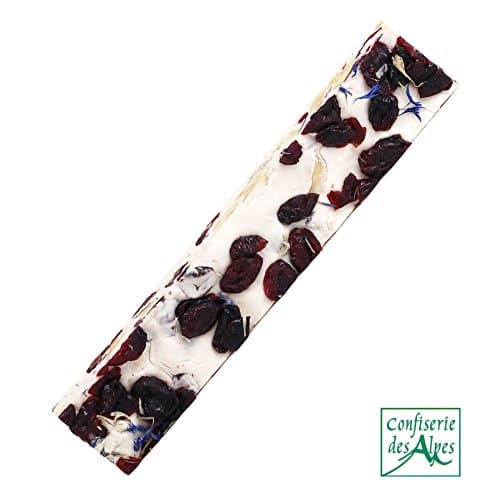 Soft White Nougat Candy Bar with Cranberries, Blue Cornflowers and Almonds | Handcrafted in France by Maffren | 100 Gram