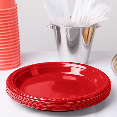 amscan 630732.4 Plastic Lunch Plates, 50 pieces, Apple Red