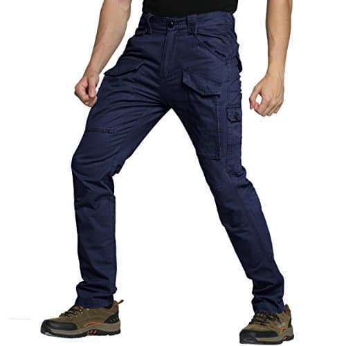 Mens Cargo Pants Tactical Casual Slim Fit Trousers Cotton Work Big and Tall Army Military Outdoor Wear Multi Pocket Sports Loose Workout Mountain Hiking Fishing Jogger Running Long Pants(Blue, 29)