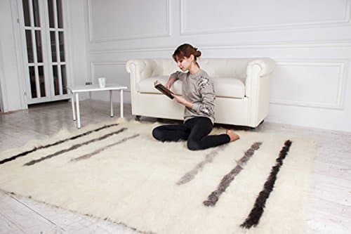 White Wool Area Rug Fluffy Shaggy Yarn Handwoven Carpet Scandinavian Home Decor 190 * 230 size