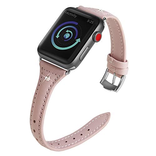 Surace Compatible for Apple Watch Bands 38mm Women Leather Band Slim Streamline Design with Diamond Rhinestone Replacement for Apple Watch Band 40mm Series 4 Series 5, Pink