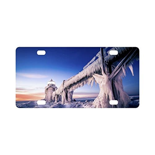 Beautiful Lighthouse Strong And Durable Aluminum Car Metal License Plate Frame for Women/Men Four Holes Tag 12" X 6"