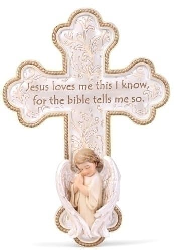 Jesus Loves Me Wall Cross Angel and Girl 7.75 Inch Joseph Studio 64431