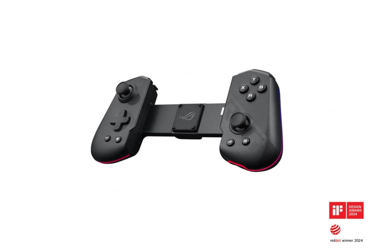 ASUS ROG Tessen Mobile Controller, unique foldable design, programmable aluminum rear paddles, ROG Button, mechanical switches, console-grade joysticks, 18-watt passthrough charging, and RGB lighting